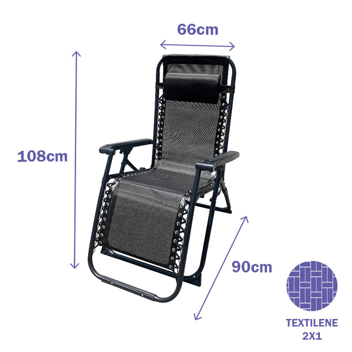 Polstrede Campingstol Marbueno Sort 90 x 108 x 66 cm
